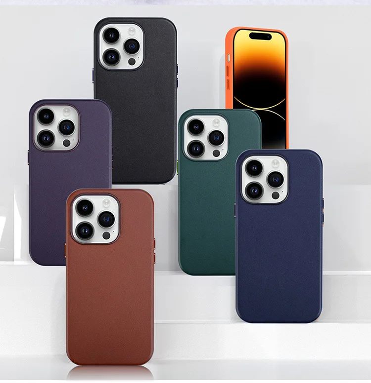 

Оригинальный кожаный чехол для iPhone 14 Pro Max, кожаный чехол 14 Plus для Magsafe, беспроводное зарядное устройство, поп-анимация, логотип на