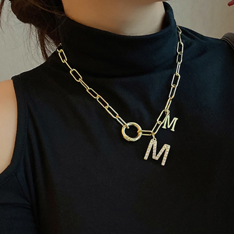 Женская короткая цепь в стиле панк толстая хип-хоп с буквой M корейская бижутерия