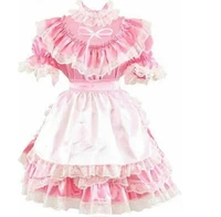 best selling sissy satin gothic pink lace medium neck apron lovely role play maid dress custom