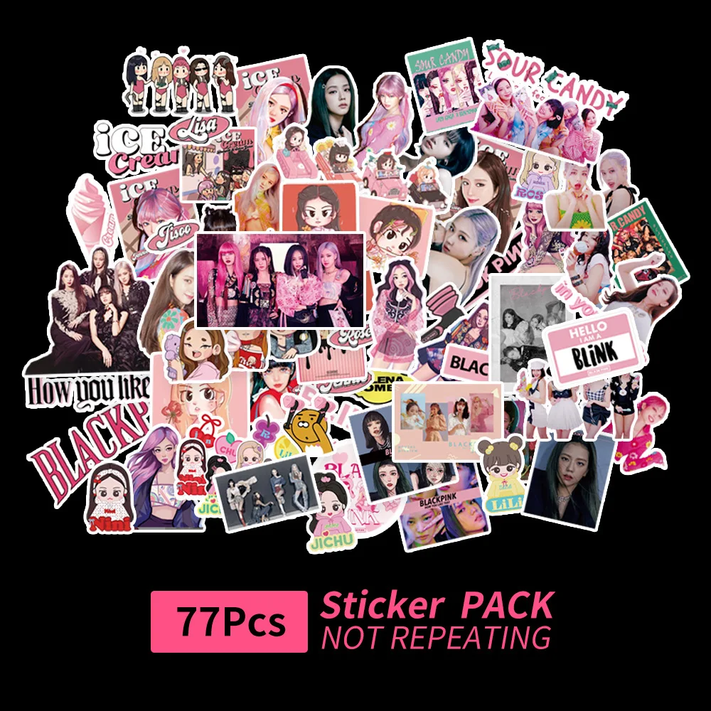 

77PCS Kpop Girl Black Pink Stickers Cute Girls Kawaii Cartoon Sticker for Diy Stationery Notebook Phone Case Decors Idol Card