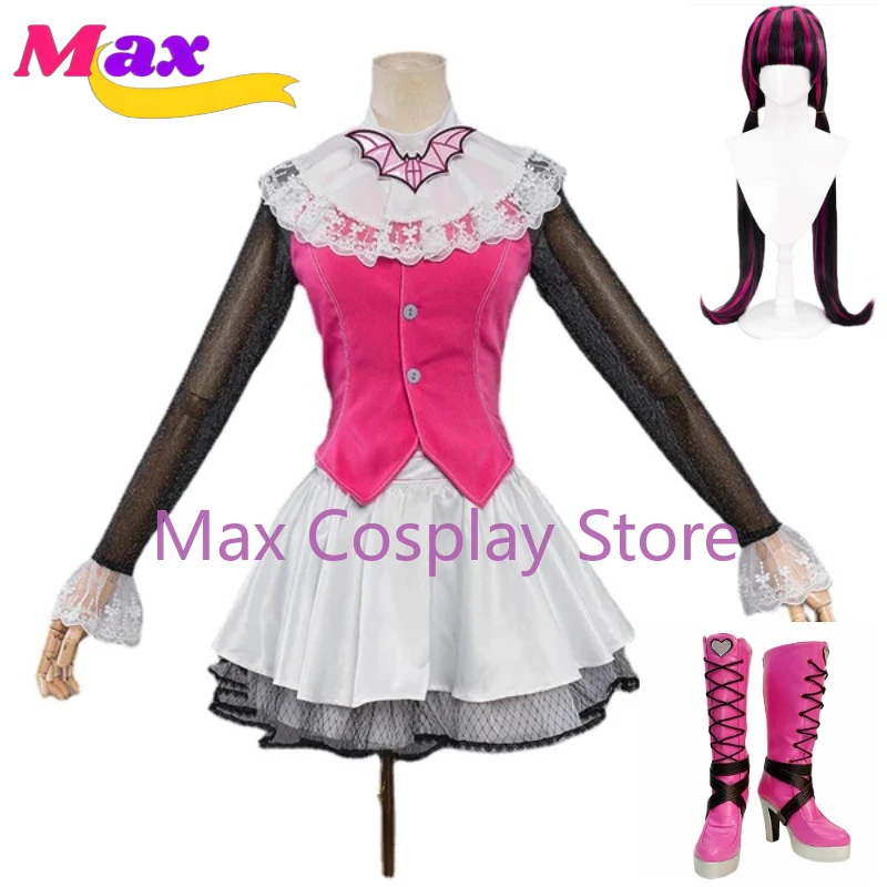 Фото Max Monster Fantasy High Draculaura Косплей Костюм Парик Обувь Сапоги Розовый Костюм Вампир Аниме Женский Косплей Костюмы на Хэллоуин №1