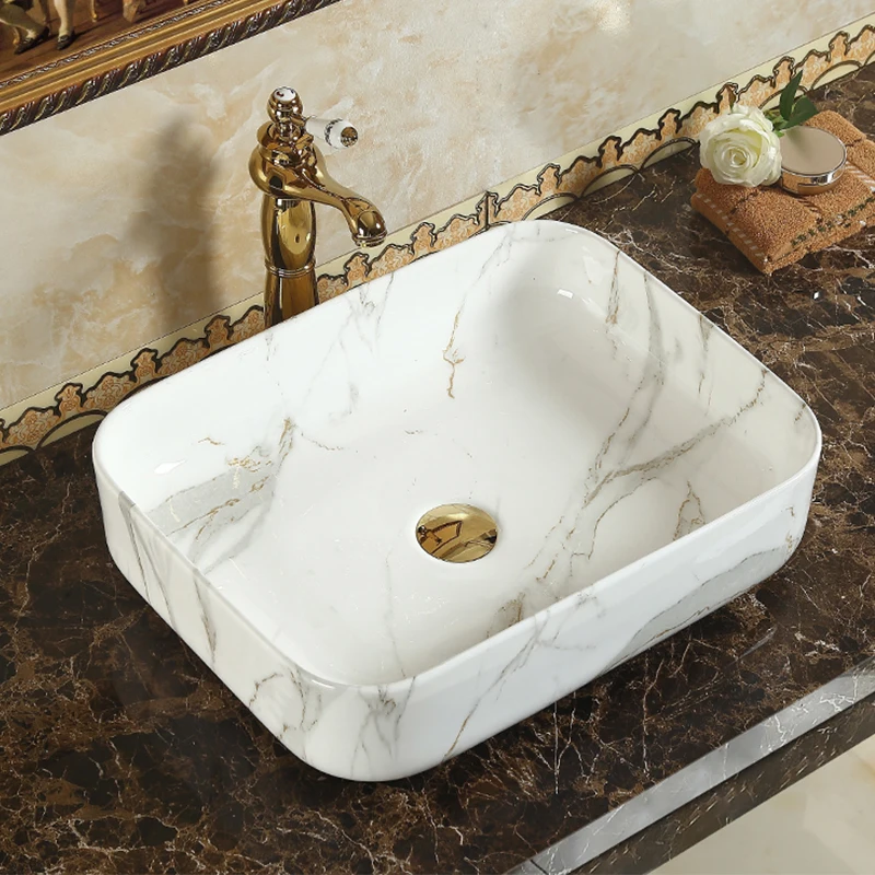 

Креативная Керамическая Настольная раковина, имитация мрамора, маленького размера, искусство, домашний стиль, роскошный стиль