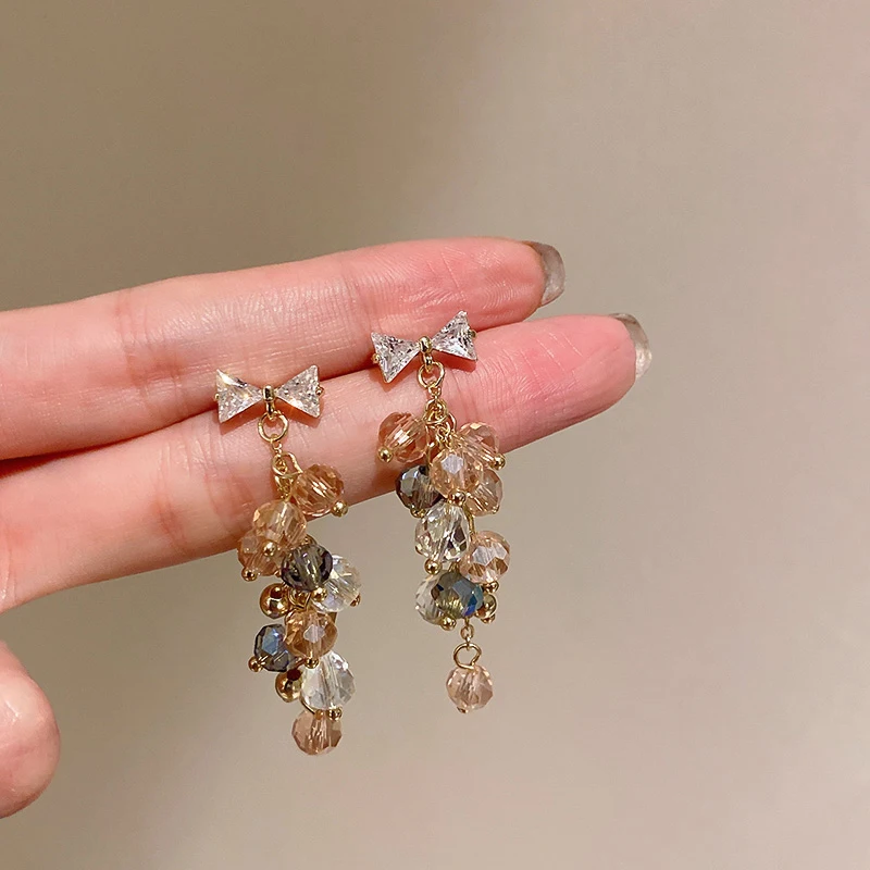 

Fashion Bow Crystal Tassel Drop Earrings for Women Korean Style Zircon Dangle Earrings 2022 Trend Girls Jewelry