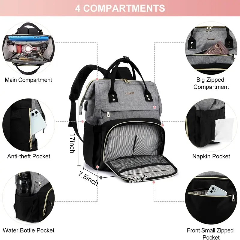 Laptop Backpack for Women,17inch Business Computer Bag Teacher Nurse Backpack Purse with Anti-Thief Pocket, Larger Waterproof Tr