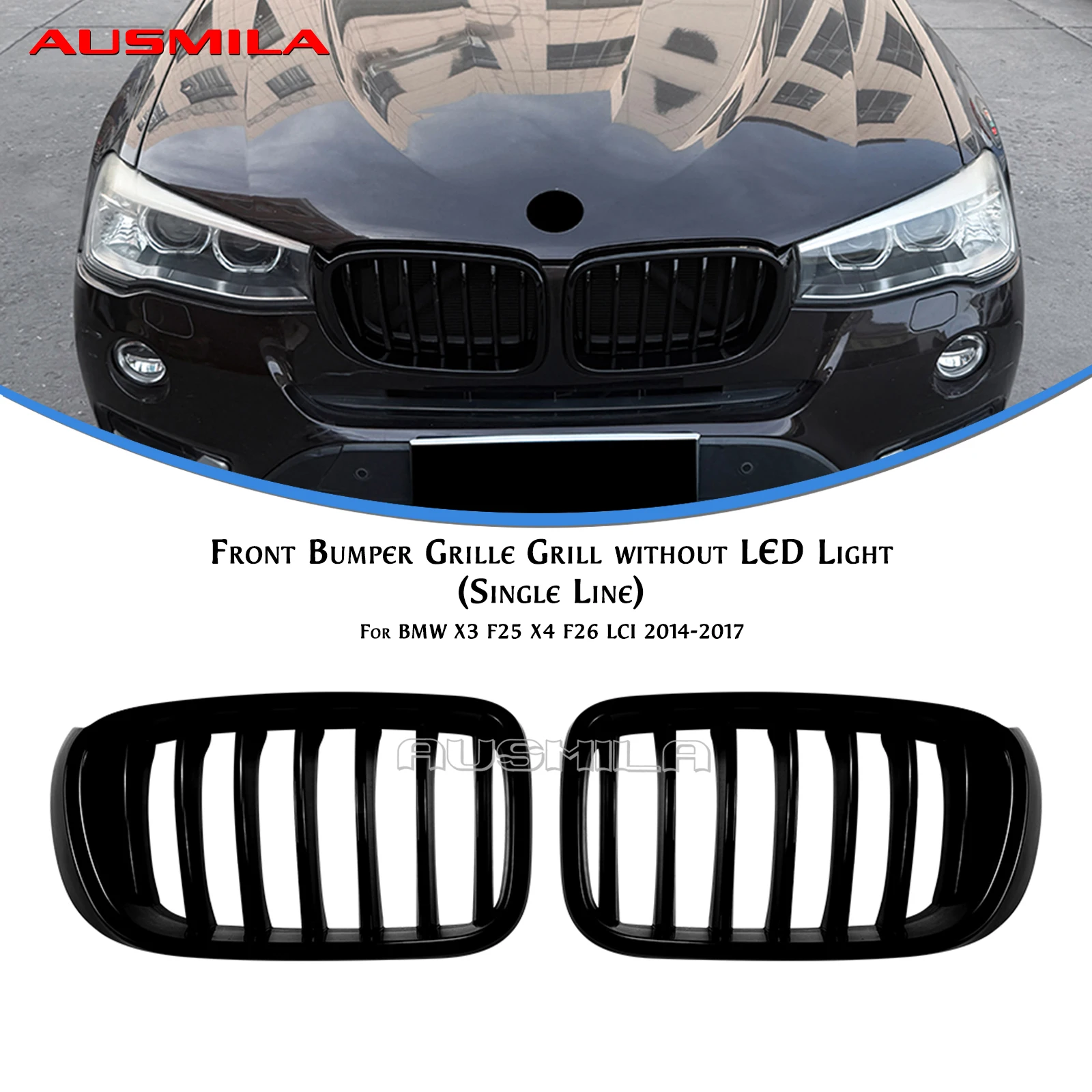 Фото Спортивная решетка радиатора (ноздри) для BMW X3 F25 X4 F26 LCI 2014-2017 №2