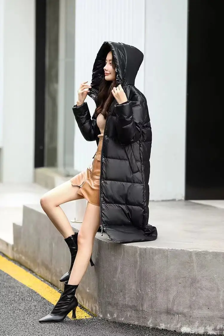 Ladies Long Warm Thick Down Coat Hooded Jacket Vintage Women 2021 Oversize Luxury Waterproof Jackets Female Outerwear Clothing