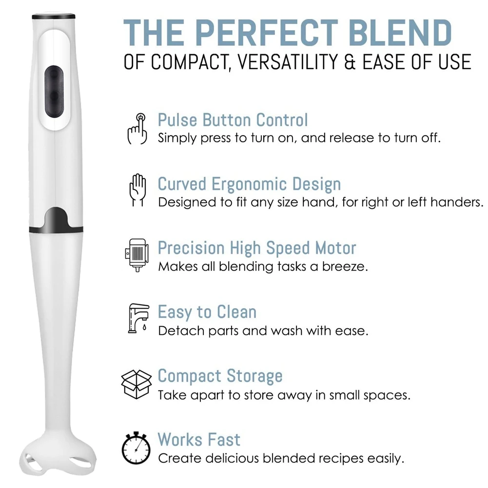 Immersion Blender 300-Watt Turbo Stick Hand Powerful Ice Crushing Design Purees Smoothies Red EU Plug