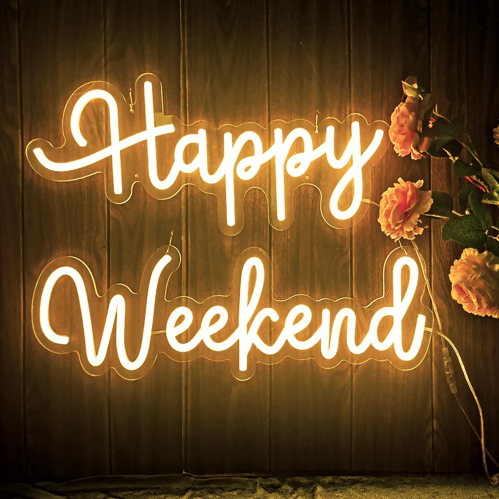Happy Weekend Large Neon Sign for Holidays Party Wall Decor Dimmable Reusable Neon Warm Light Happy-20x8.5 in & Weekend-22x8.4in