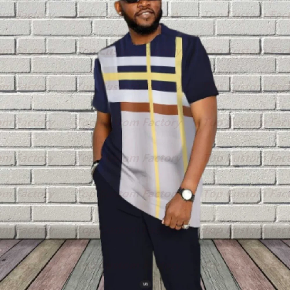 Man Summer Luxury Retro Short Sleeve T-Shirt Casual Trousers 2-Piece Street Fashion Tracksuit Jogging Suit Pant Set