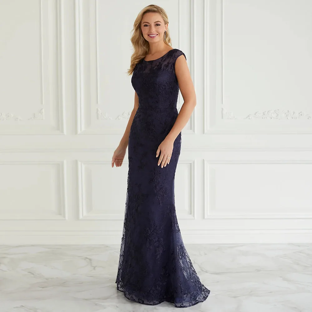 

Lace Mother of the Bride Dress Navy Blue Sleeveless Mermaid Wedding Guest Gown 2022 Scoop Elegant Evening Dress Custom Made Robe