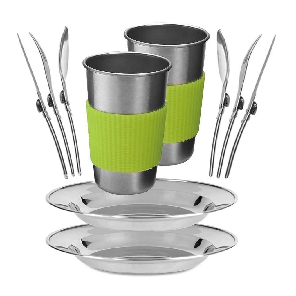 

Pack of 12 Camping Tableware 2 People Dinnerware Kit Stainless Steel Backpacking Polishing Kitchen Spoon Fork Cutlery