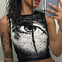 womens printed slim fitting round neck sleeveless navel revealing sexy breast wrap vest women ins sexy womens club clothing