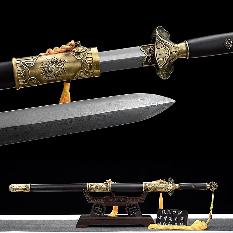 

Vintage Lotus Pattern Traditional Chinese Sword Real Sharp Hand Forged Folding Steel Full Tang Sword Home Decor Espada Chinesa