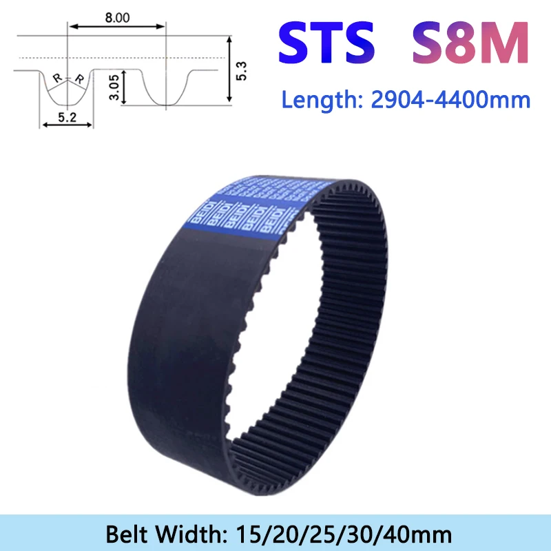 

1pc STS S8M Closed Loop Timing Belt Length 2904 3000 3200 3280 3304-4400mm Width 15 20 25 30 40mm Rubber Drive Synchronous Belt