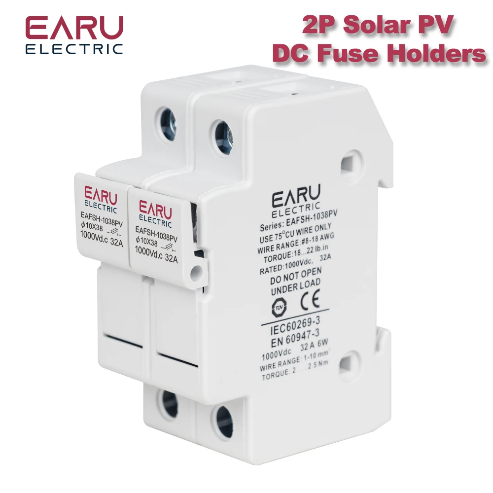 

Патроны плавких предохранителей на солнечной батарее, 2P Din-рейки, подходят для плавких предохранителей 10*38 мм на солнечной батарее, для защиты фотоэлектрической системы