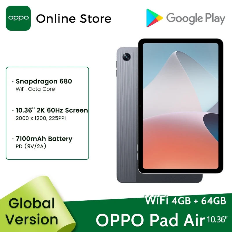 

Оригинальный планшет OPPO Pad Air, 4 ГБ, 64 ГБ, Восьмиядерный процессор Snapdragon 680, экран 10,36 дюйма, 2K, 60 Гц, аккумулятор 7100 мАч, Wi-Fi, планшет Android