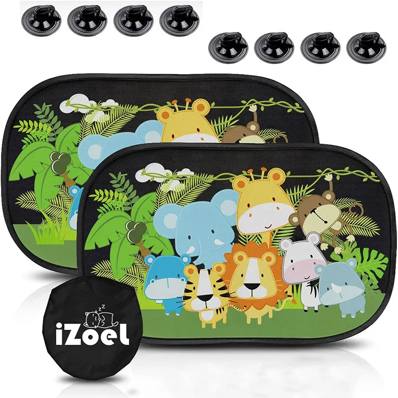 

Car Sun Shade for Baby Kids 2 PCS Static Cling Side Window Car 80GSM Animals Cars Rear Sunshades Universal with 8 Suction Cups a