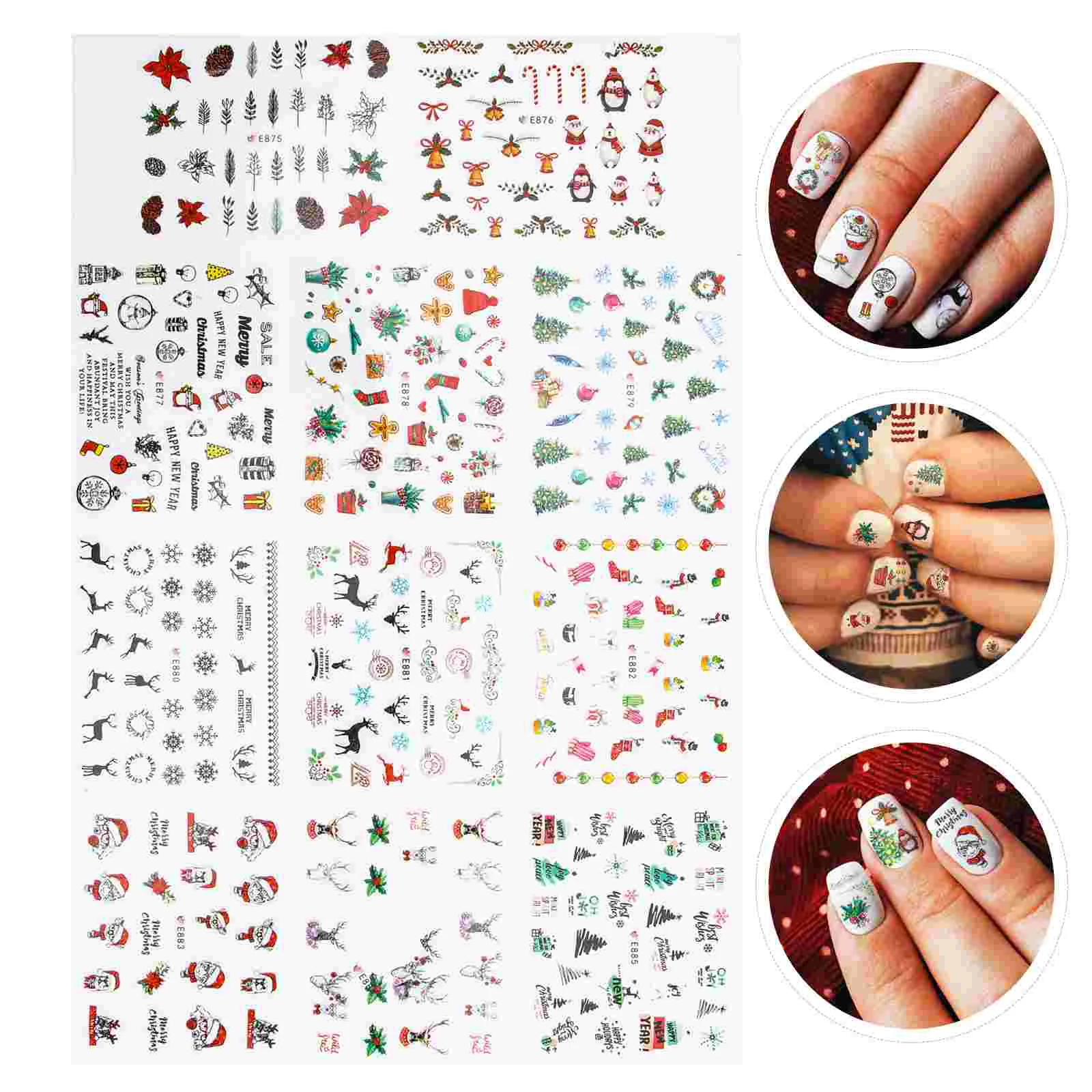 

3 Sheets Xmas Nail Stickers Nail Decals Nail Decals Nail Stickers Self- Adhesive Nail Stickers Santa