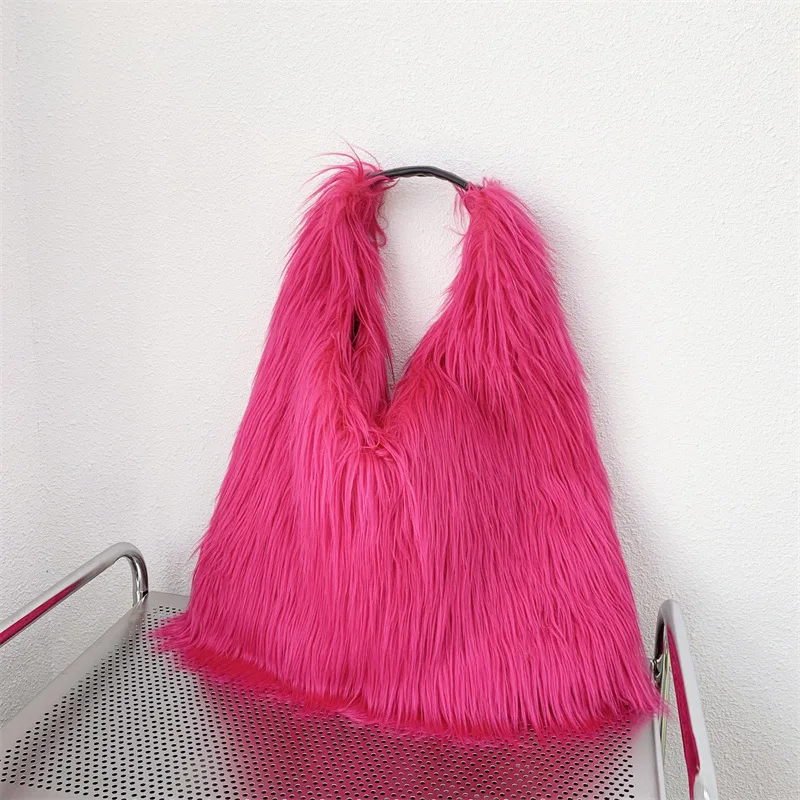 Winter Fashion Faux Fur Bag Large Capacity Long Plush Furry Shoulder Bag Y2K Solid Color Soft Warm Tote Bag  Bolsa Feminina 2023