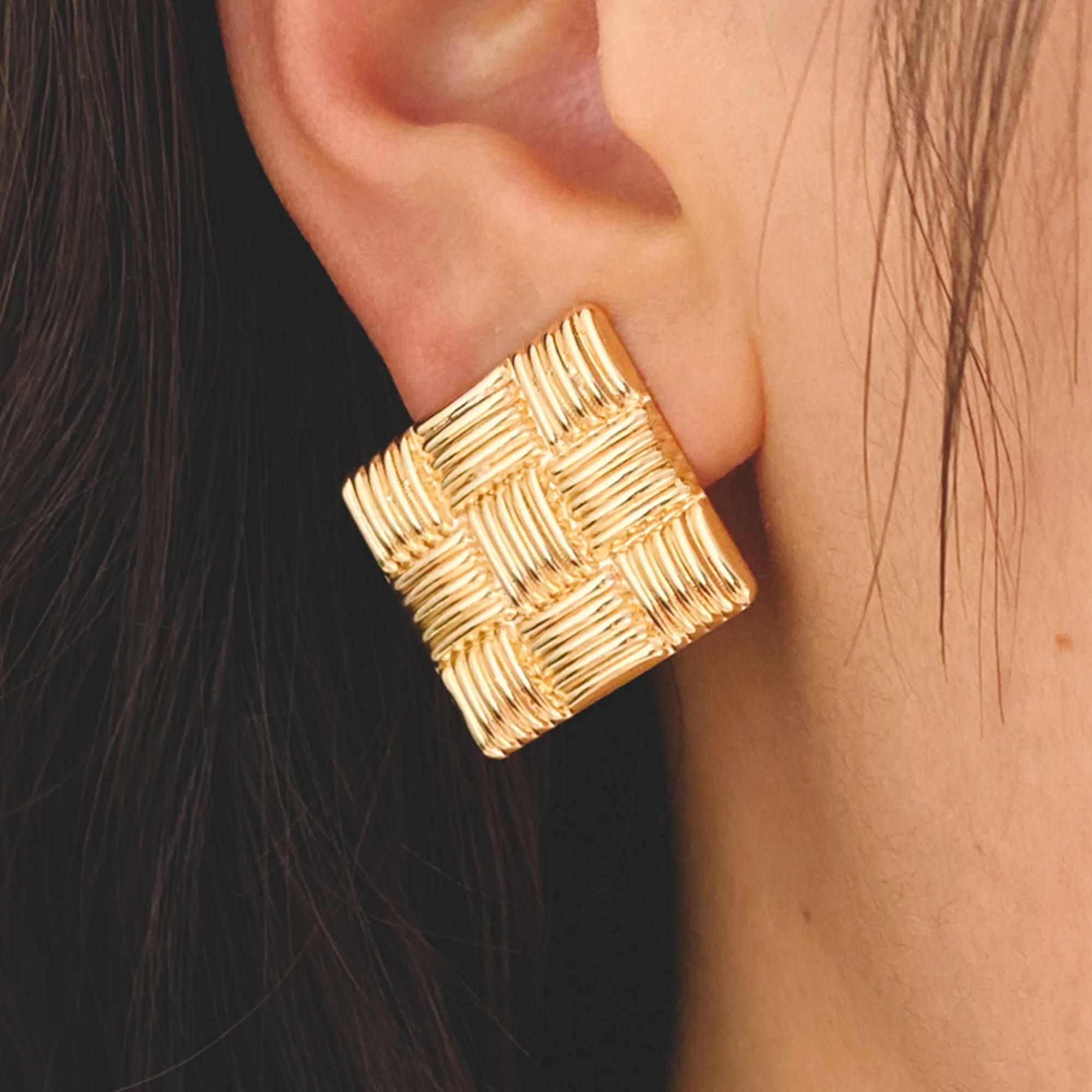 

10pcs Square Ear Posts 26mm, Real Gold Plated Brass Geometric Earring Studs (GB-1929)