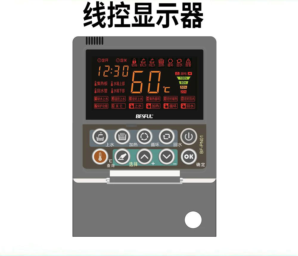 

Bf-m170g solar hot water tank system full function temperature difference water level return water controller instrument