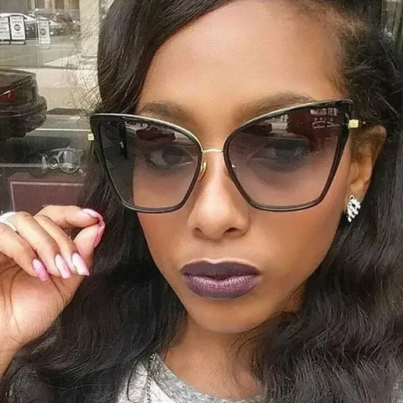 Солнцезащитные очки в стиле ретро женские металлический аксессуар кошачий глаз