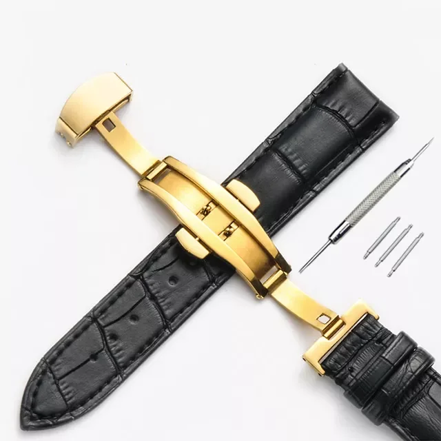 Strap Bamboo Pattern Strap Genuine Leather Watchband with Double Press Butterfly Buckle Watches Accessories 12-24mm