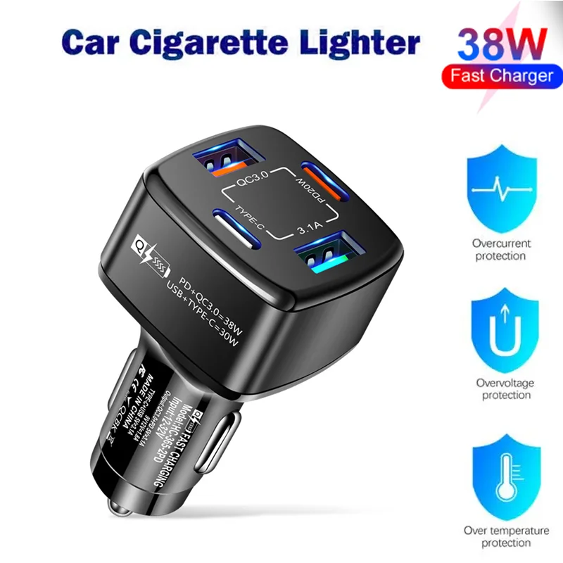 

Автомобильное зарядное устройство с 4 портами USB PD, быстрая зарядка QC3.0, автомобильный адаптер, Разветвитель Прикуривателя, аксессуары для интерьера автомобиля