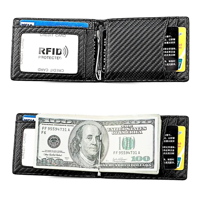 Men's Money Clip Minimalist Mini Business Credit Card ID Badge Holder Bag Purse Carbon Fiber RFID Wallets for Men 4