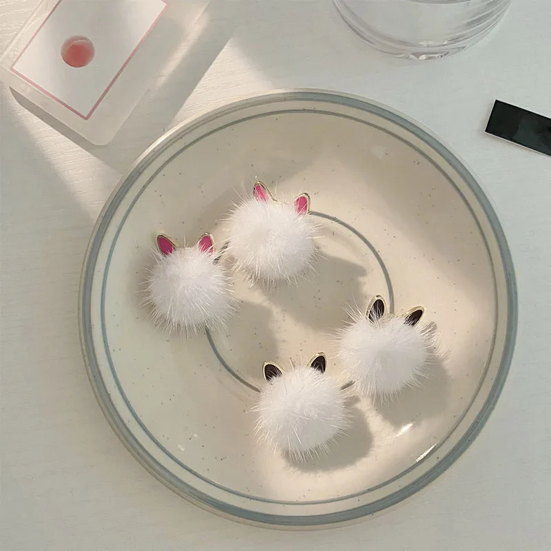 

1Pair Fashion Multicolor Mink Fur Ball Pom Pom Ear Post Stud Earrings Women Girls Party Cute Cat Ear Earring Jewelry Plush Cute