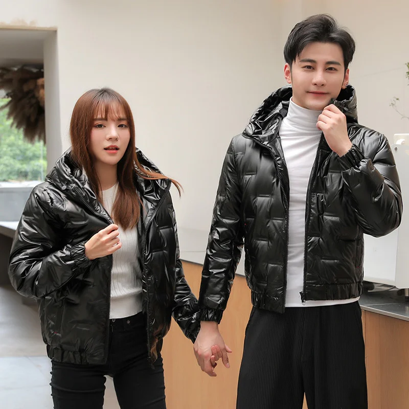

2023 new jacket men's short shiny wash free trend youth handsome couple white duck down winter coat