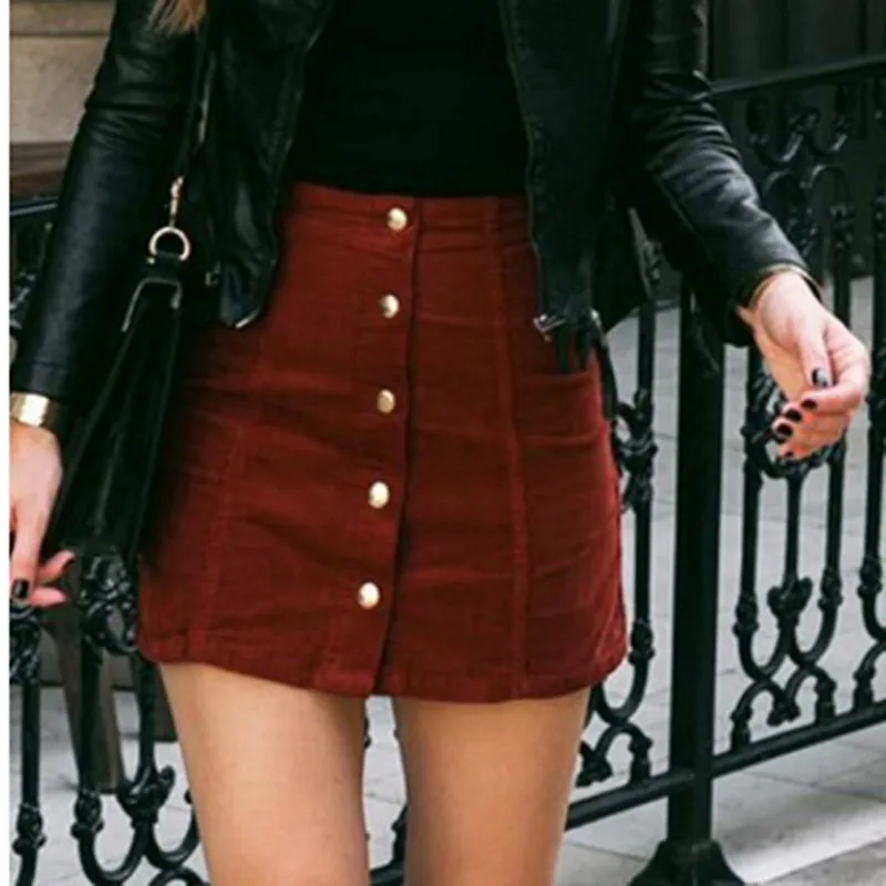 

Fashion Women Skirts Empire Waist Solid Button Skirts Suede Leather Preppy Women Short Mini Sexy Pencil OL Skirts