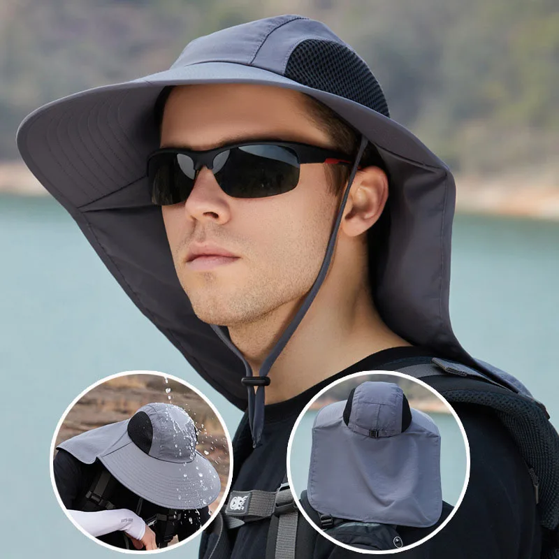 

Cap circumference56-58cm Summer Outdoor Shade Sun Hat Large Breathable Eaves Shawl Fisherman Caps Male Mountain Caps