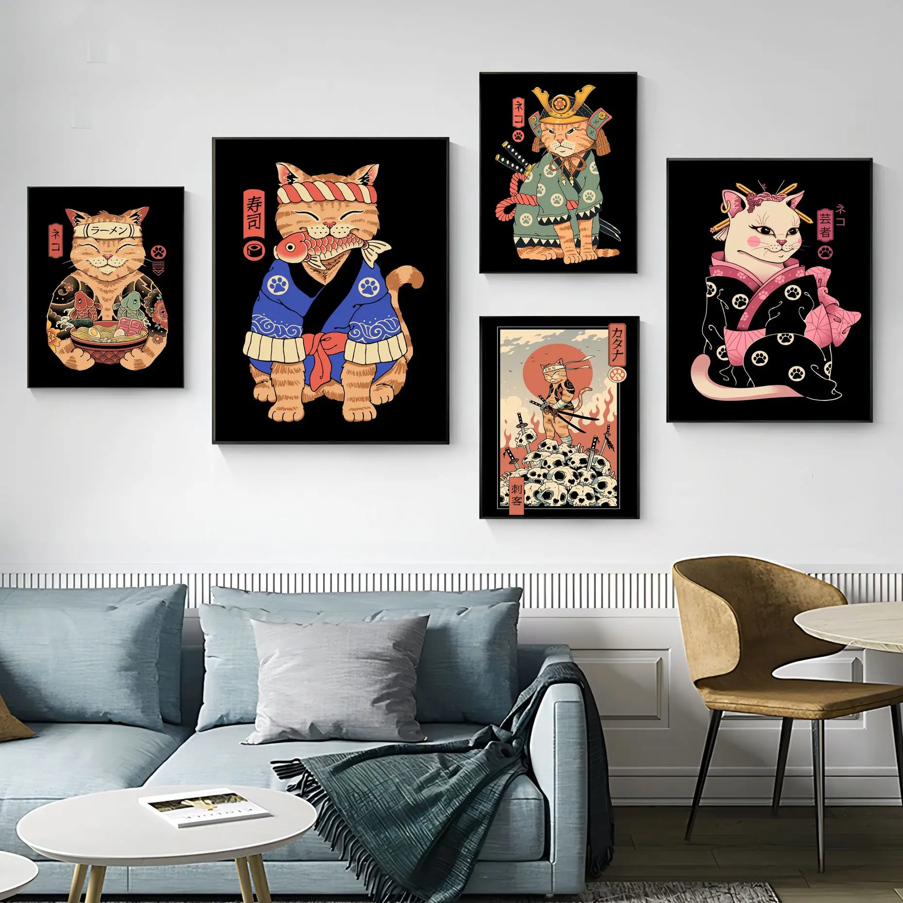 

Japanese Style Samurai Cat Hand-Pulled Noodle Octopus Waves Posters Whitepaper Prints Posters Artwork Stickers Wall Painting