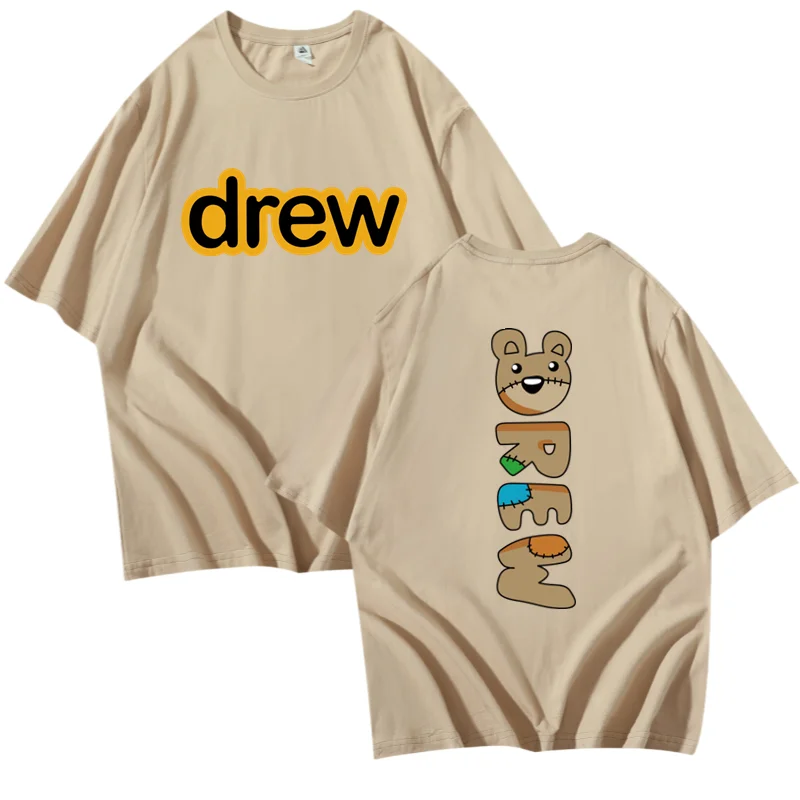 

Spring And Summer New Drew House Justin Bieber Fashion Stitching Short-sleeved T-shirt For Men And Women Couples T Shirt