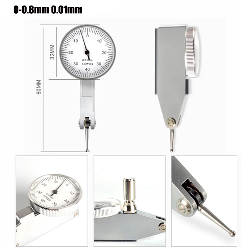 0-0,2 мм 0,002 мм 7Jeweld Miron Циферблат Тестовый индикатор 0-0,8 мм 0,01 мм Циферблатный индикатор Циферблат Указатель уровня Шкала Прецизионная метрическая Dovetai