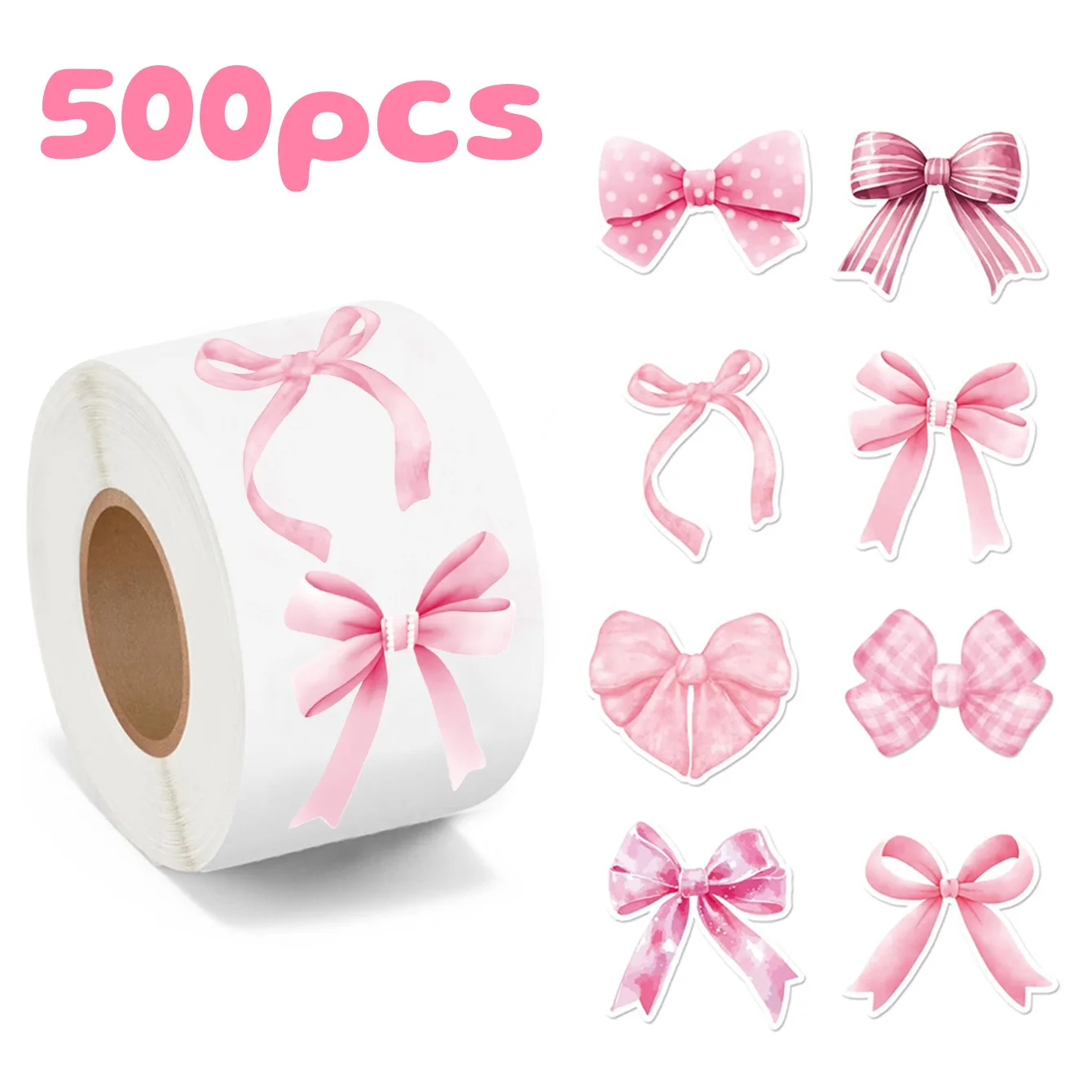

Розовые наклейки с бантами 500 шт