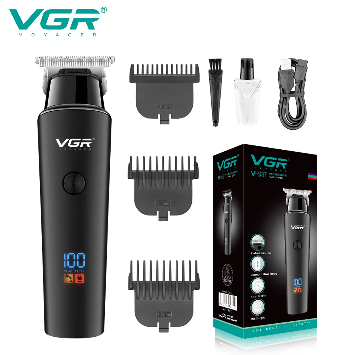 

VGR Hair Cutting Machine Professional Hair Clipper Barber Cordless Electric Hair Trimmer Men USB Rechargeable LED Display V-937