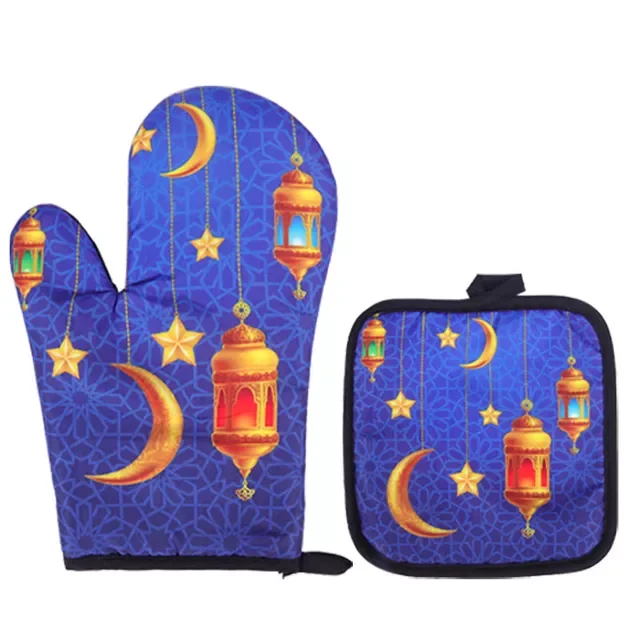 

Kareem Apron Eid Mubarak Baking Anti-Hot Gloves Pad Kitchen Muslim Islamic Party Ramadan Decoration For Home Eid Al-Adha