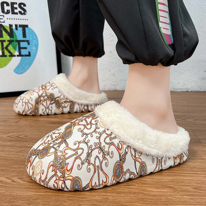 

Winter Brand Slippers Men's Platform Casual Home Suede Fur Warm Slingback Flip Flops Plush Cotton Slippers Women Flats Shoes