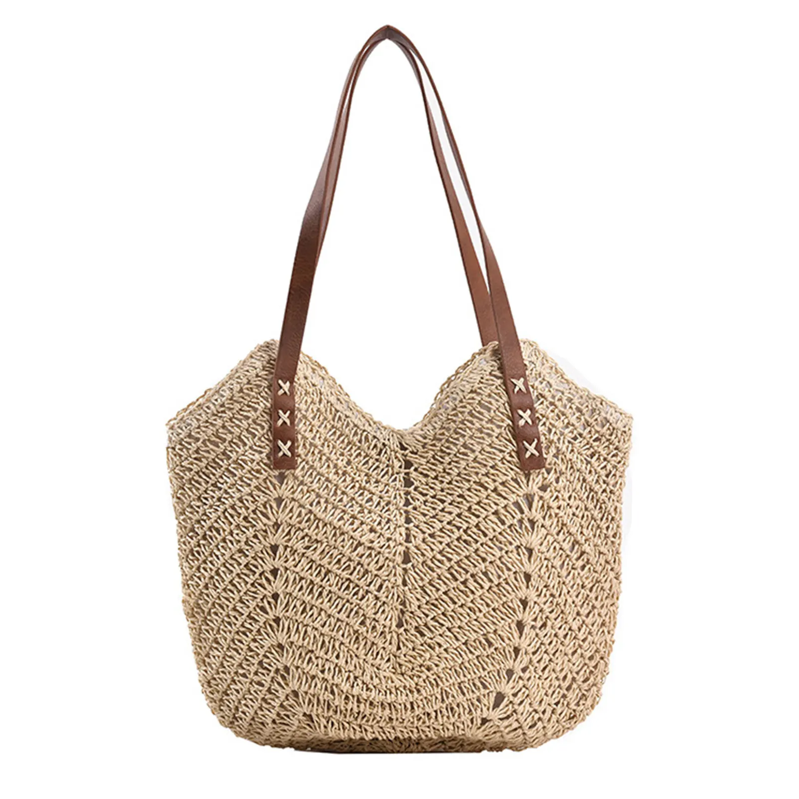 

Women Hand Made Soft Portable Outdoor Summer Large Capacity Travel Daily Straw Bag Woven Tote Casual Gift Vacation Beach