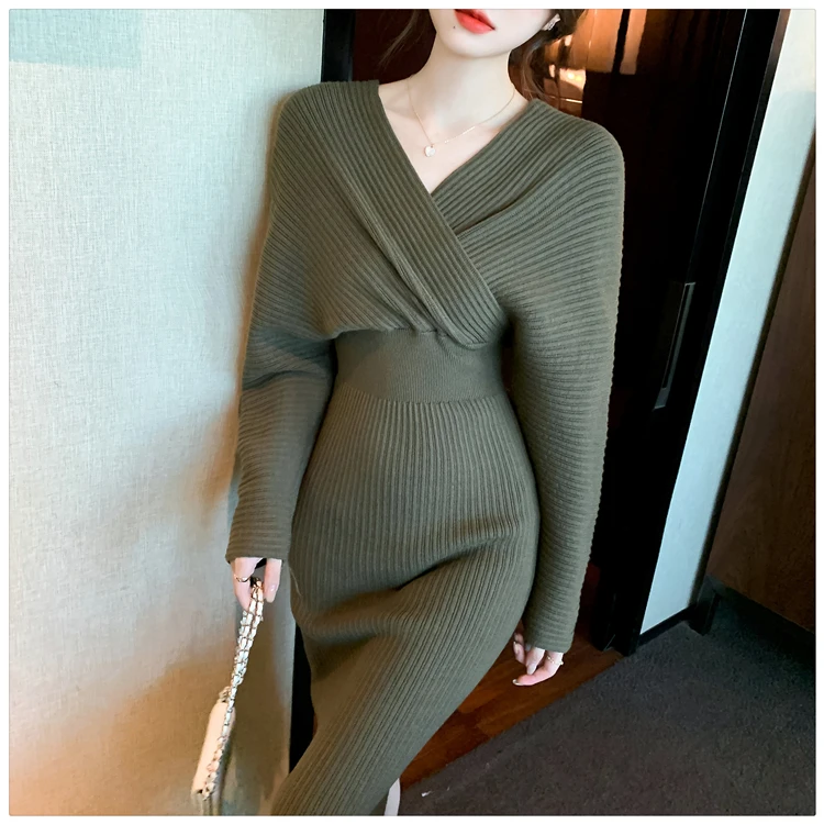 

Осень-зима 2022, вязаный свитер, элегантные платья с длинным рукавом для женщин, Соблазнительные вечерние платья, однотонное облегающее плать...