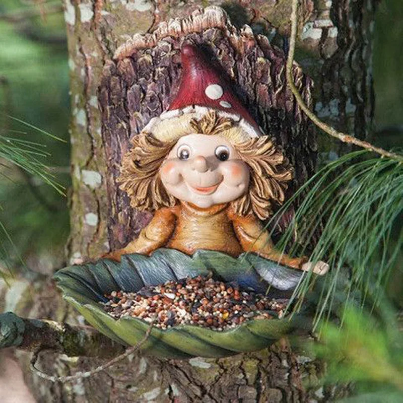 

garden outdoor courtyard elf baby girl leaf hanging board bird feeder decorative resin crafts home decor