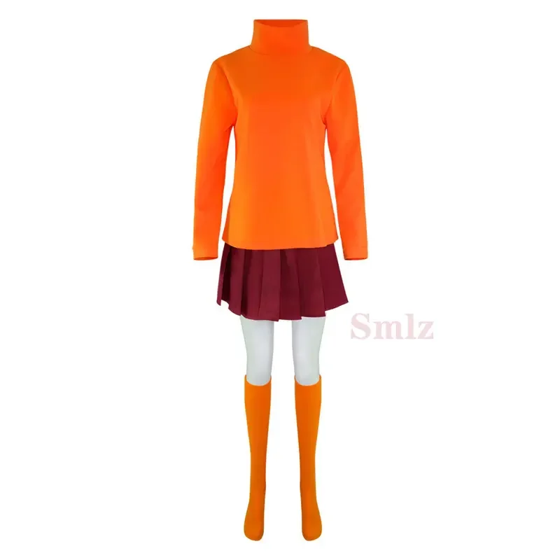 Велма Косплей Униформа Аниме Женщина Оранжевый Топ Юбка Носки Хэллоуин Костюм