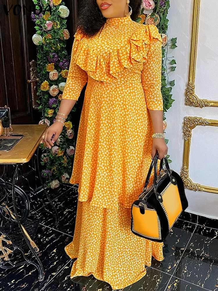 

Summer Solid Dress Oversized Long Maxi Dress 2022 VONDA Fashion Women Printed Robe Femme Vintage Casual Party Vestidos Femininas