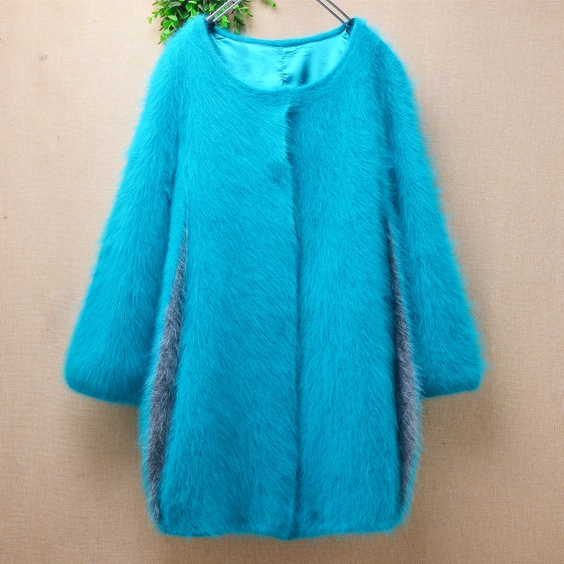 

Ladies Women Fall Winter Clothing Blue Hairy Mink Cashmere Knitted Slim Cardigans Angora Rabbit Hair Jacket Sweater Pull Tops