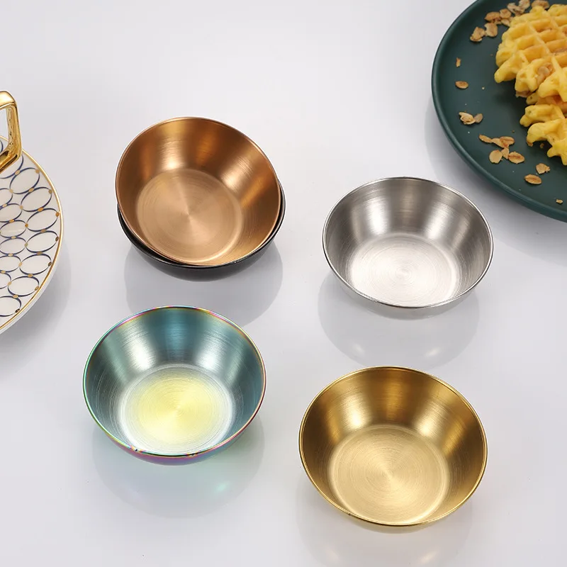 4pcs Golden Sauce Dish Appetizer Serving Tray Stainless Steel Dishes Spice Plates Kitchen Supplies Plate |