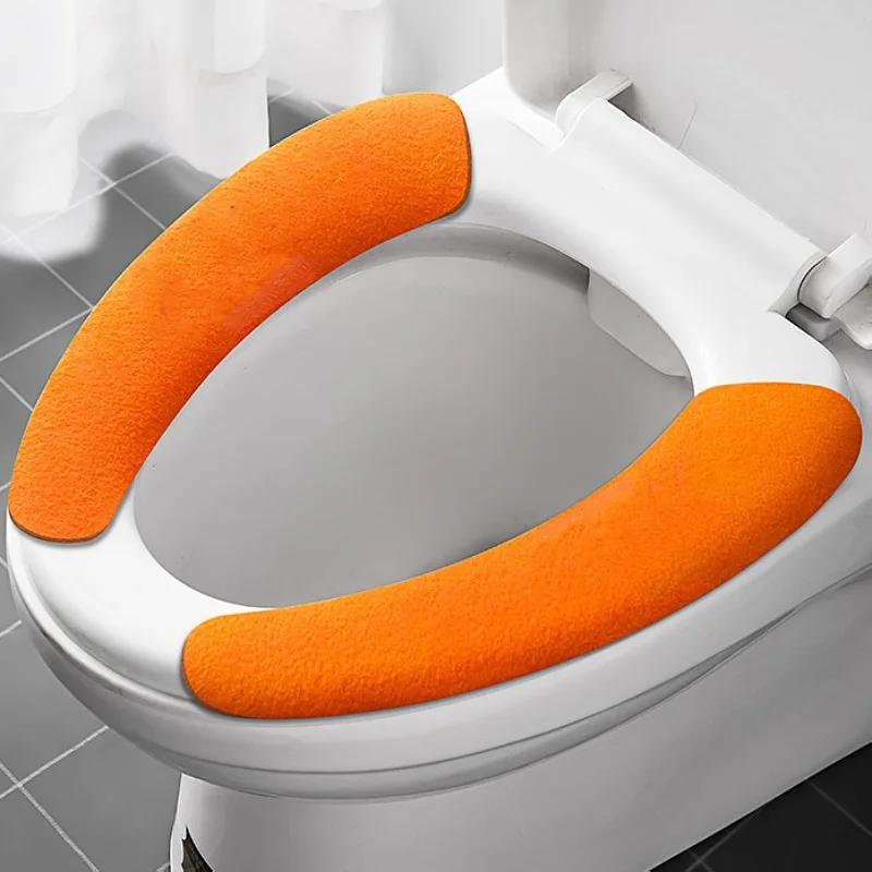 

1 Pair Universal Adhesive Toilet Pad Flannel Toilet Seat Covers Reusable Toilet Seat Filling Washable Bathroom Mat Seat Cover
