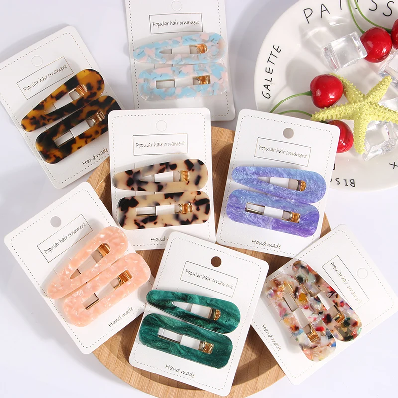 

2PCS/Set New Women Elegant Colorful Print Geometric Acrylic Hairpins Sweet Hair Clip Headband Barrettes Fashion Hair Accessories