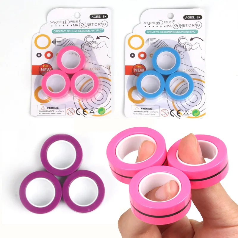 

3pcs Magnetic Rings Unzip AntiStress Fidget Ring Spinner Magnetic Spinne Fidget Ring Magic RingTool Bracelet for Children Adult